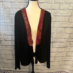 Chico’s Travelers Open Front Cardigan Jacket Silk Ribbon Trim Front Tie Size 3